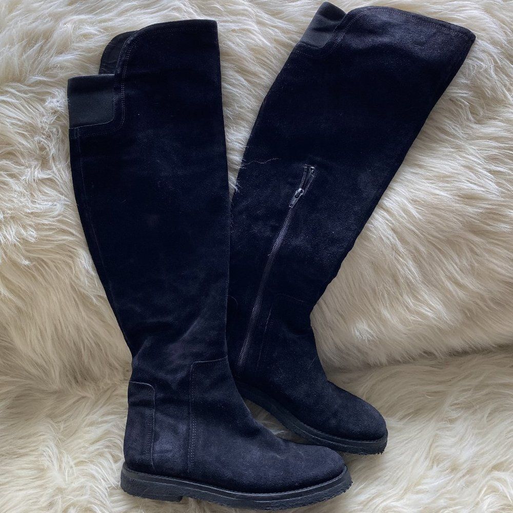 VINCE Black Suede Knee-High Riding Boots Sz 7.5 Preppy Classic English Country